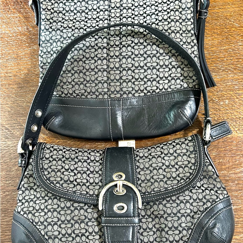 Coach Black and Gray Signature Canvas Shoulder Bag Duo F10923. F10417 as is
